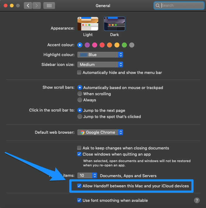 Mac'te Handoff'a İzin Ver'i devre dışı bırakın