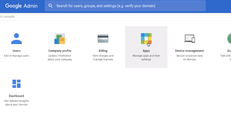 G Suite Google -hallinta - Apps Console