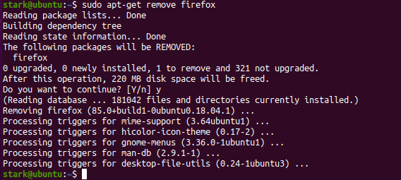 sudo apt get remove firefox