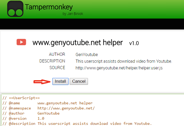 ผู้ช่วย GenYouTube.net โปรแกรมติดตั้ง Tampermonkey