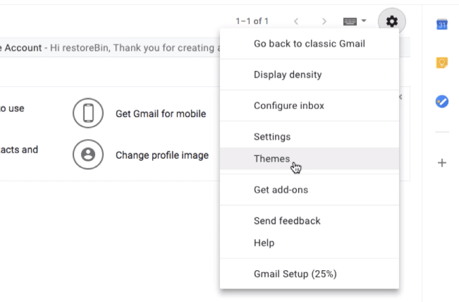 Gmail Temaları seçeneği