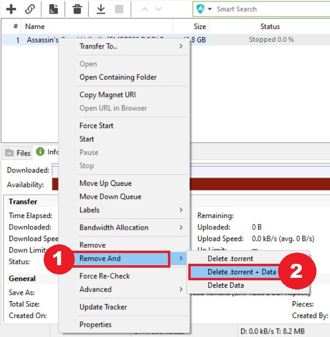 Избришите торрент датотеку + податке