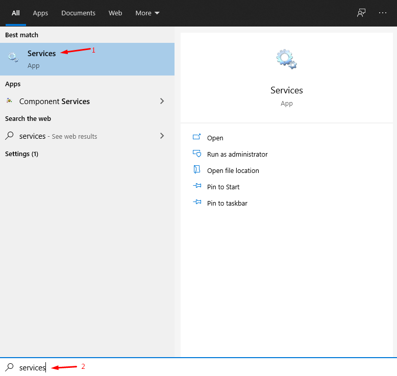 Naciśnij klawisz Windows + S, a następnie poszukaj „usług”