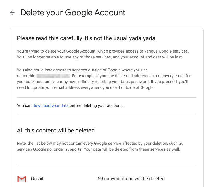 Gmail 데이터 테이크 아웃 및 Google 계정 영구 삭제