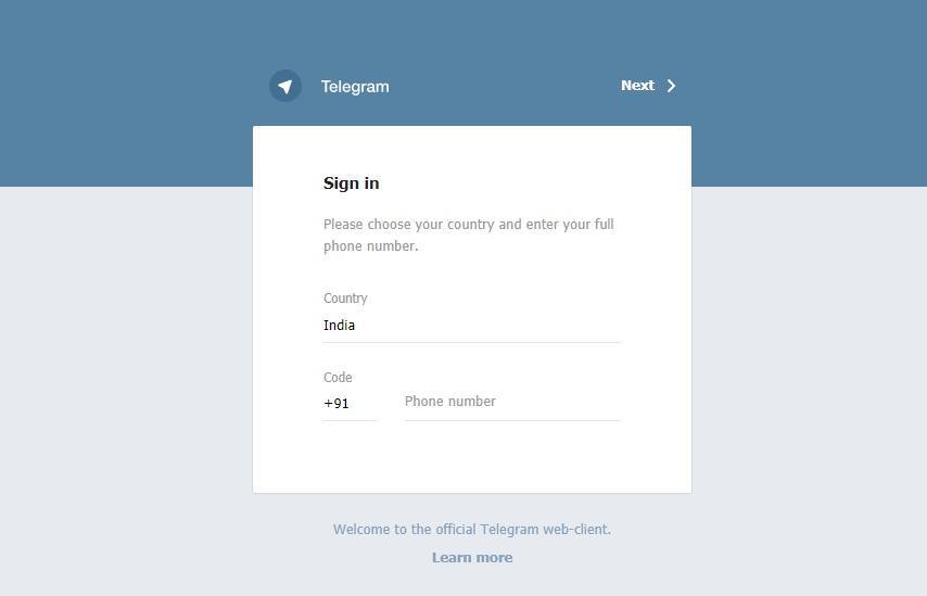 Telegrammas tīmekļa pieteikšanās lapa